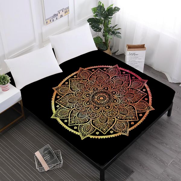 

Luxury Bed Sheets Mandala Hamsa Hand Print Fitted Sheets Bohemia Colorful Elephant Print Mattress Cover Sheet Elastic band