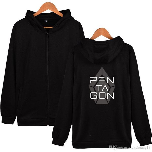 

kpop pentagon group five senses 2d print zipper hoodies sweatshirt cute women/men fashion streetwear zippers hoodies, Black