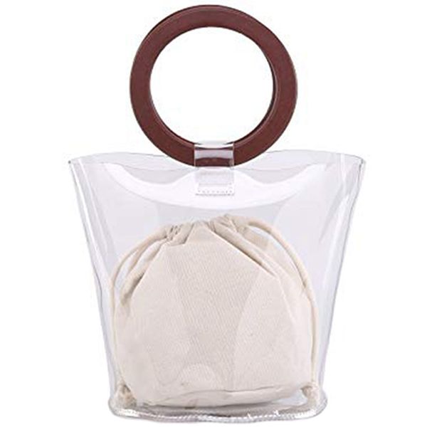 

womens pvc+canvas purses and handbags bucket bag for work(transparent color + white