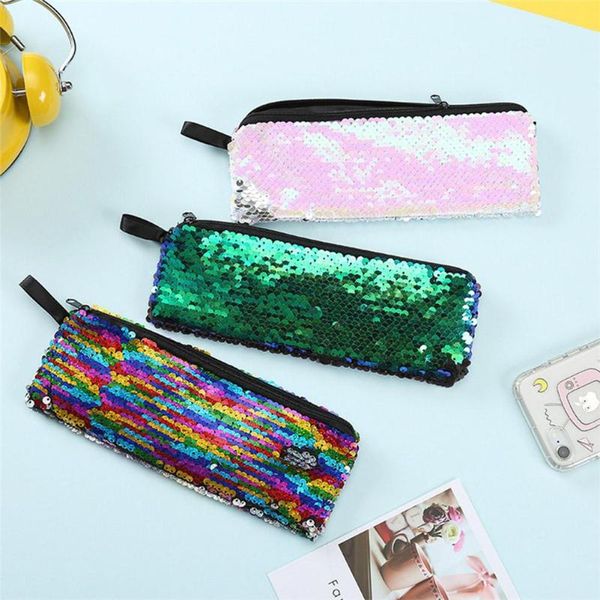 

women sequins pencil case clutch makeup cosmetics storage bag casual student travel coin purse pen bags girls stationery holder