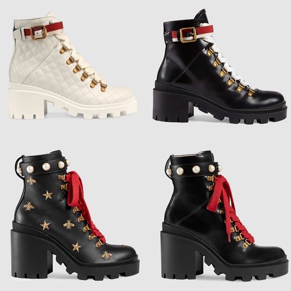 

luxury women leather embroidered ankle boot designer shoes crystals martin boots sylvie web lace-up ankle boot real leather with diamonds, Black