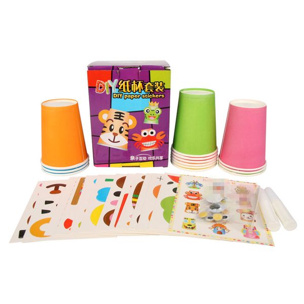 

12pcs/set kids 3d diy handmade paper cups sticker material kit children kindergarten art craft toys early educational toys