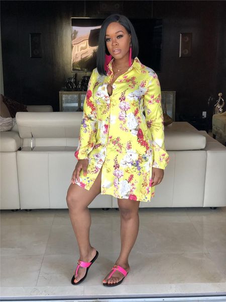 

floral print womens shirt dresses spring lapel neck long sleeve loose womens casual dresses with button, Black;gray