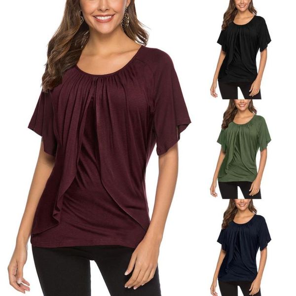 

solid color o-neck short sleeve loose t-shirt for women comfortable summer shirt ladies basic tee #20, White