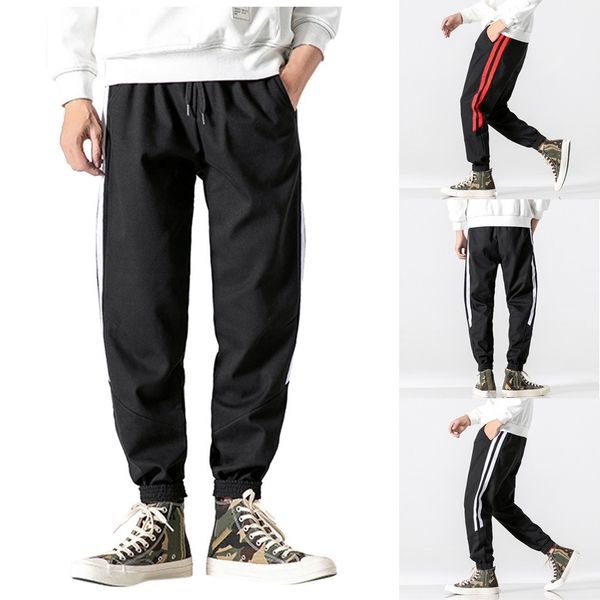 

pantalones hombre pants men's casual fashion loose personality striped simple sports trousers pantalon deportivo hombre, Black