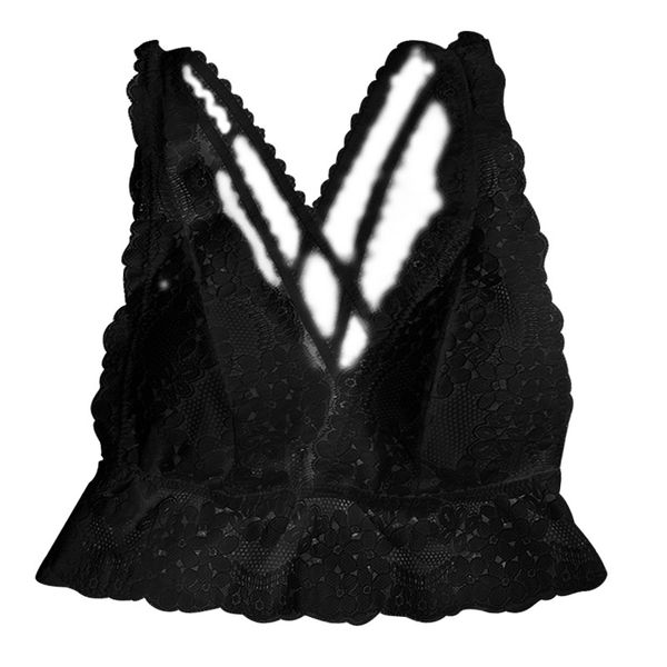 

women lace bralette camisoles tank women deep v back cross wireunderwear lingerie brassiere, Black;white