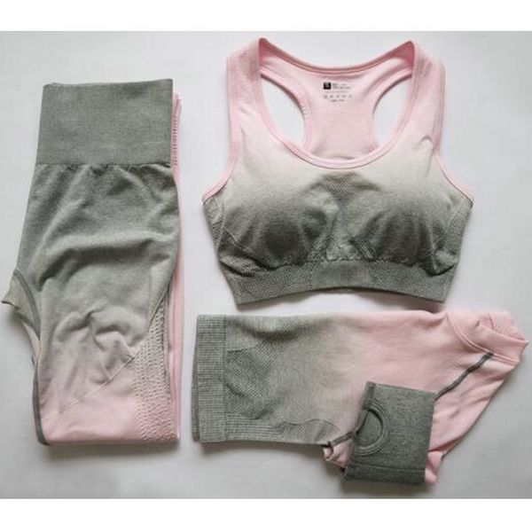 

3pcs ombre seamless yoga set vip, White;red