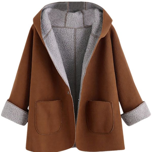 

autumn winter women's fleece jacket coats female long hooded coats outerwear warm thick female red slim fit hoodies jackets, Black;brown