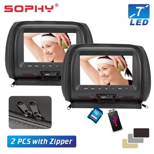 

factory direct 1 pair 7 inch car headrest monitor tft-led screen pillow monitor with zipper av usb sd mp5 fm speaker sh7048-mp5l