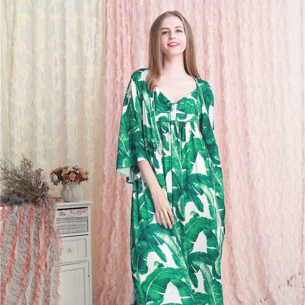 

ladies dressing gown ladies nightgown robe set women long robe green print sleepwear ins fashion, Black;red