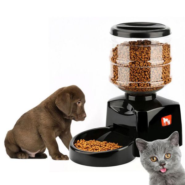 

5.5l automatic pet feeder voice message recording lcd screen smart dogs cats food bowl dispenser+grain storage type pet feeder