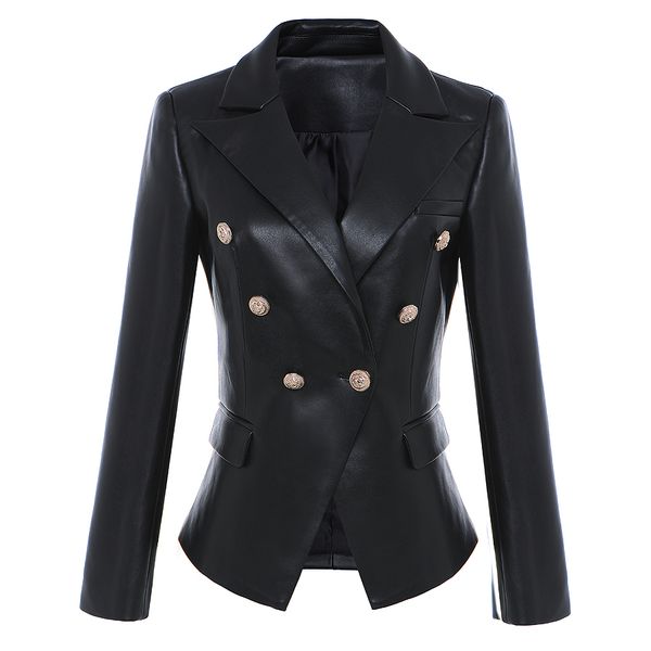 

high street baroque fashion 2018 designer blazer jacket women's lion metal buttons faux leather blazer outer coat, White;black