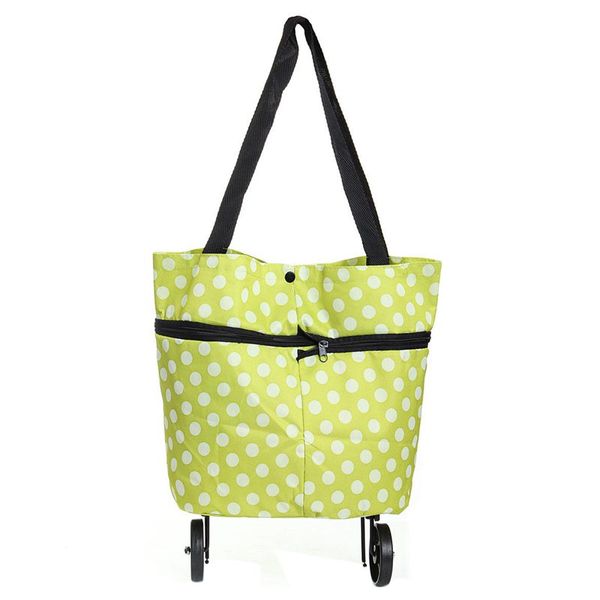 

large lightweight trolley wheel wheeled folding shopping luggage bag cart green dots