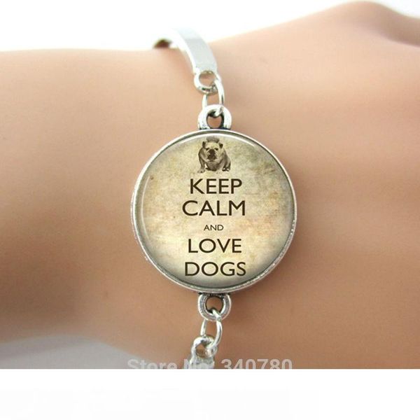 

keep calm and love dogs picture bulldog keep calm dog jewelry bangle with english words 1 pc per lot new sale, Golden;silver