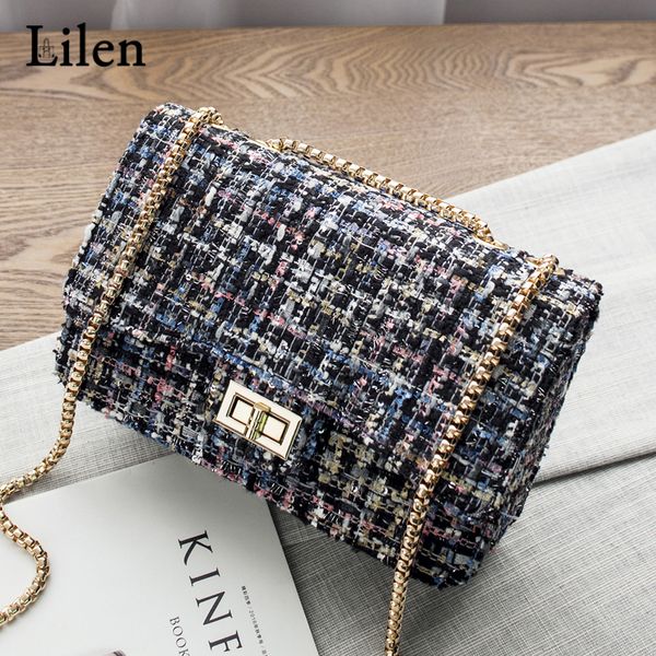 

lilen brand design retro flip small bags woolen woolen shoulder crossbody lock women bag chain messenger bag for women 2019
