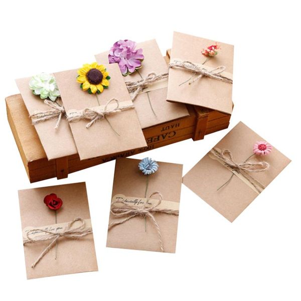 

50set/lot vintage kraft dry flower card greeting card set with envelope wishes cards for festival party