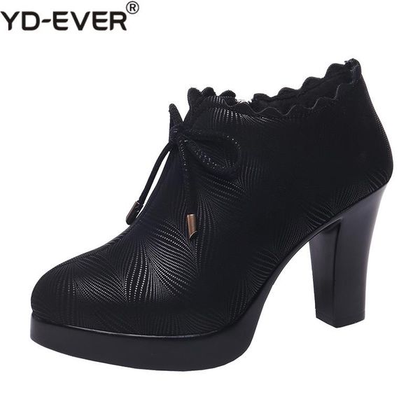 

plus size 33-43 block heel deep mouth platform pumps women shoes 2020 black high heels shoes ladies leather shoe office