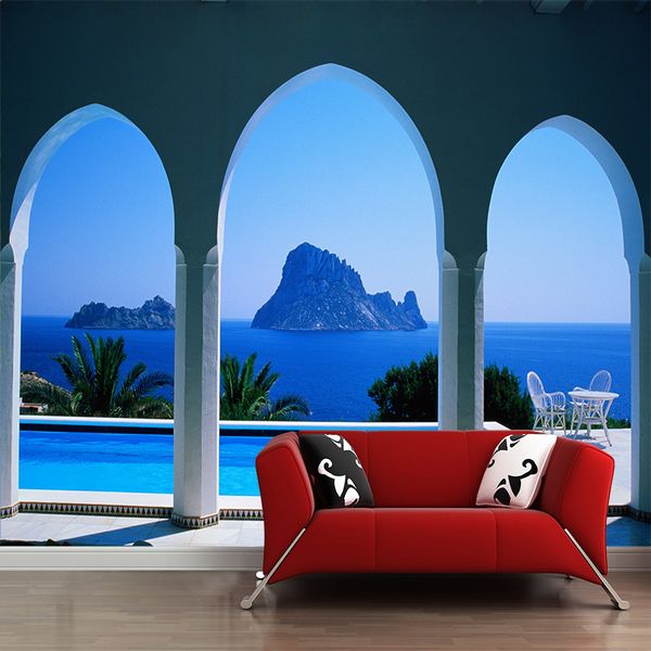 

5d large mural living room sofa bedroom tv background wall wallpaper seamless window outside the sea landscape wallpaper