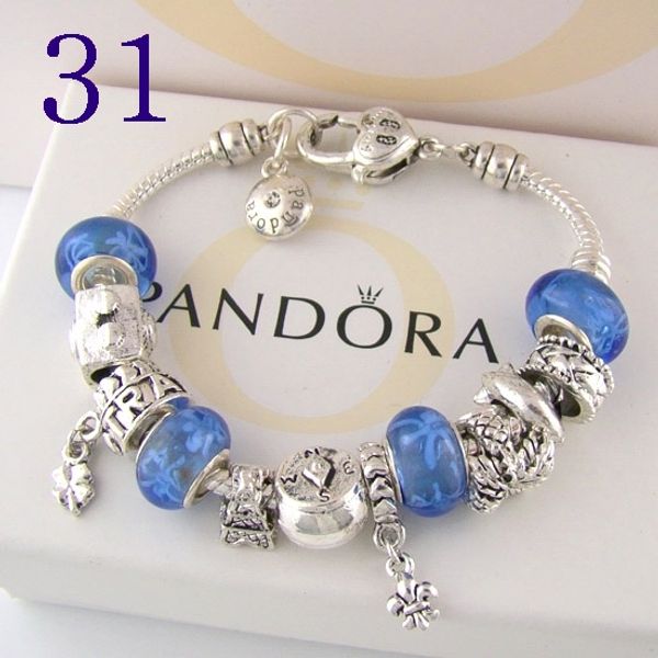

2019 new charm bracelet ilver pandora bracelet for women heart bracelet blue chamilia bead flower bracelet diy jewelry