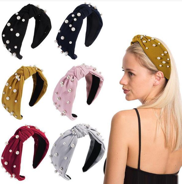 

womens girls headband twist hairband bow knot cross tie faux pearl headwrap hair band hoop hair accessories, Slivery;white