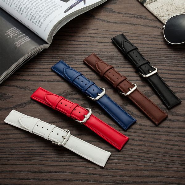 

genuine leather watch bands strap smooth stainless steel pin buckle 12mm 13mm 15mm 18mm 19mm 20m 21mm 22mm 23mm watchband, Black;brown