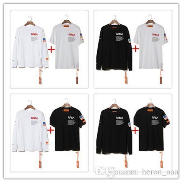 

naaa t shirt mens конструктора хлопка с длинным коротким рукавом рубашки emboridered crewneck повседневный hip hop free match 2pcs размер s, White;black