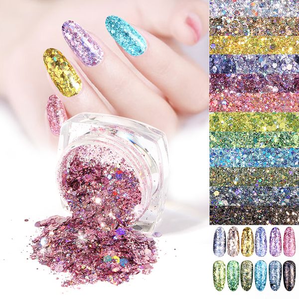 

1 box women nail glitter flakes sparkly 3d colorful sequins spangles polish manicure nails art decorations, Silver;gold