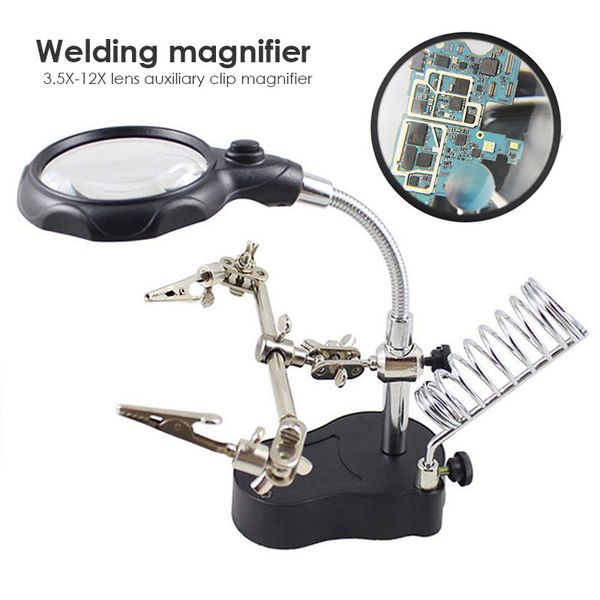 

zinc alloy black clamp desk lamp welding magnifier lens auxiliary clip soldering iron tool desklight durable hand