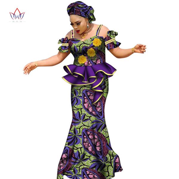 Ankara Outfits Летняя воска ткани юбка наборы африканский воск печати 2 шт юбка костюм традиционные африканские женские одежды WY6623