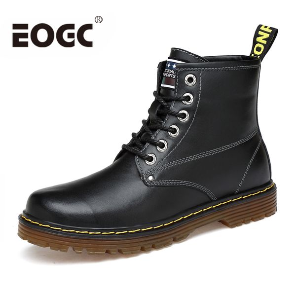

full grain leather men winter boots handmade warm men winter shoes autumn ankle boots size 38-47 botas homme, Black
