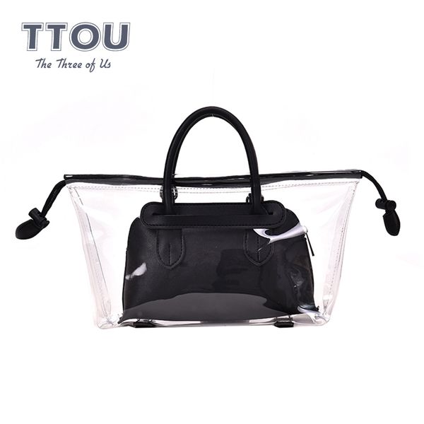 

summer fashion transparent bag for women candy color clear composite handbag casual shell shoulder messenger crossbody bag beach