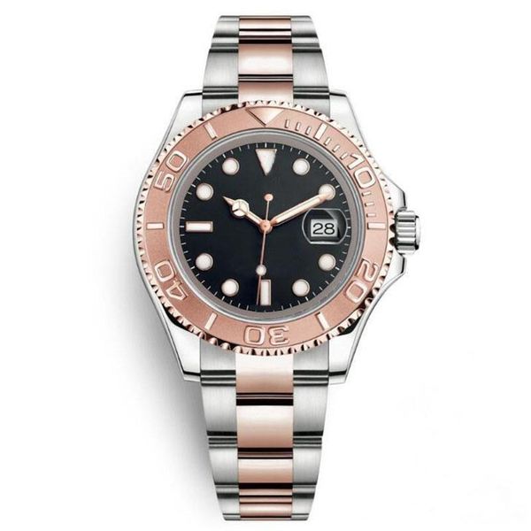 

sapphire everose gold bezel 40mm automatic mechanical y-master mens watch watches black dial two tone stainless steel bracelet wristwatches, Slivery;brown