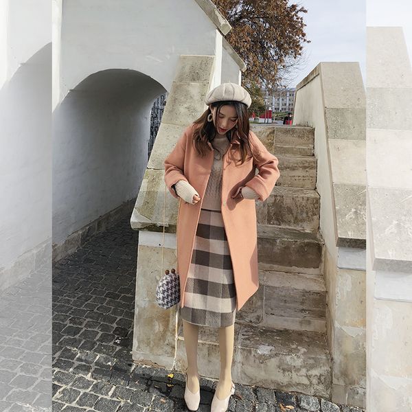 

mishow 2018 autumn and winter woolen coat female mid-long new korean temperament women's popular woolen coat mx18d9671, Black