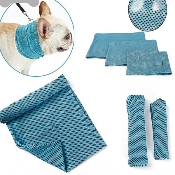 

dog ice cooling bandana pet cat scarf summer breathable cooling towel wrap blue bows accessories in retail bag pack fa2361