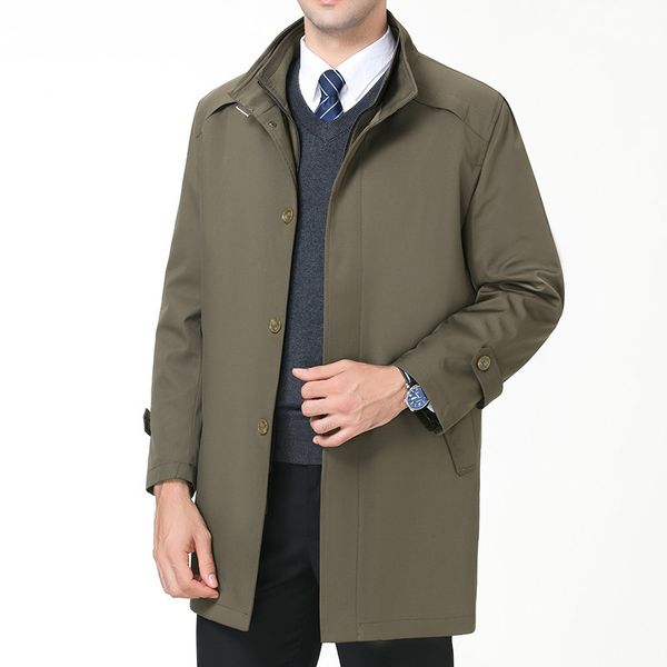 

деловые повседневные мужские весенние и осенние мужские длинные новые тренчи на молнии куртки, Tan;black