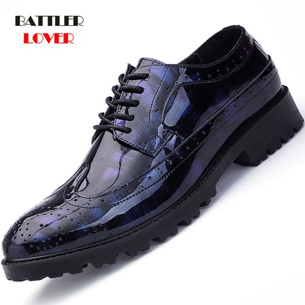 nero blu cool desinger scarpe brogue oxford da uomo calzature formali italiane per abiti da ballo nuove scarpe basse in pelle verniciata maschile