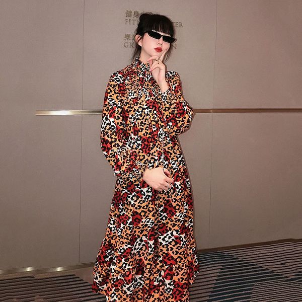 

loose hong kong style turtleneck temperament long casual a line print dress 2020 spring summer new fashion women dress dmy4052, Black;gray