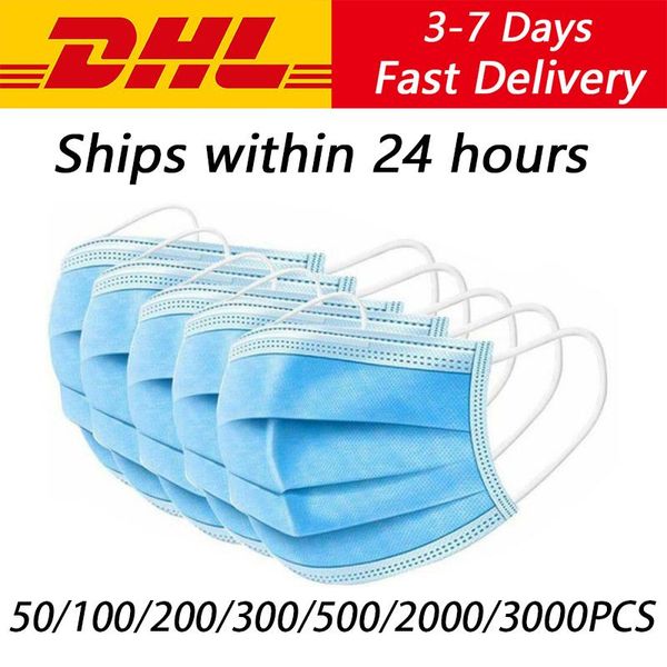 

50pcs box disposable face mask 3 layer earloop dust mouth masks cover 3ply non-woven disposable dust mask soft breathable ship by dhl