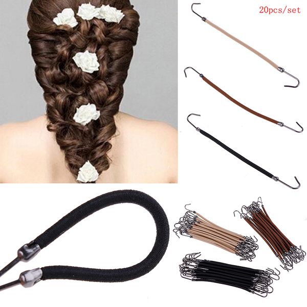 

20pcs thick/curly hair styling tools rubber bands hair braid elastic clips ponytail hooks headband claw clips, Brown