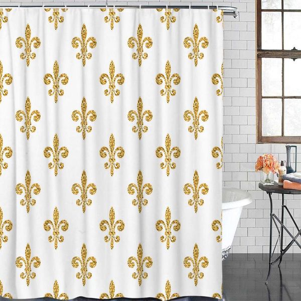 

shower curtains polyester curtain golden pattern bathroom item waterproof &12 hook