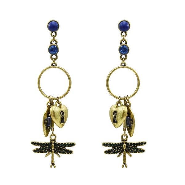 

dangle rhinestone filigree dragonfly heart earrings for women gold unique fashion big vintage crystal long oorbellen jewelry, Silver