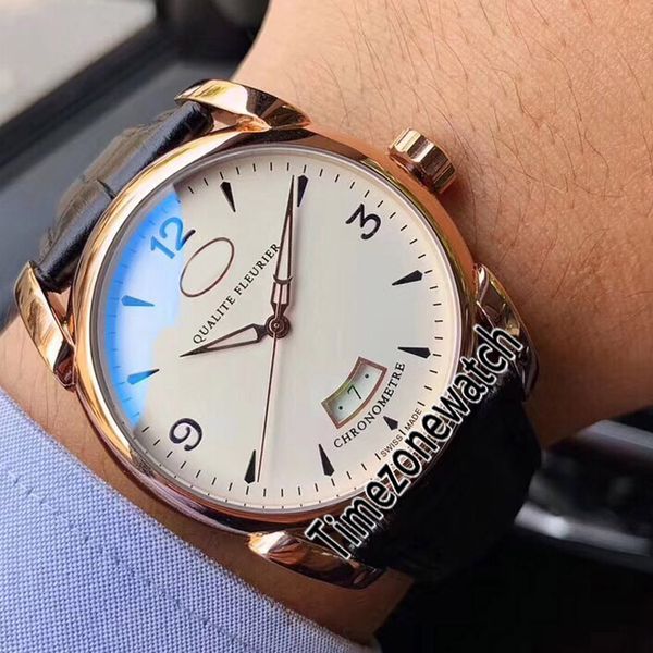 

new tonda 39 qualitÃ© fleurier pfc222-1602400-ha1431 automatic mens watch rose gold white dial big date leather watches timezonewatch e23a1, Slivery;brown