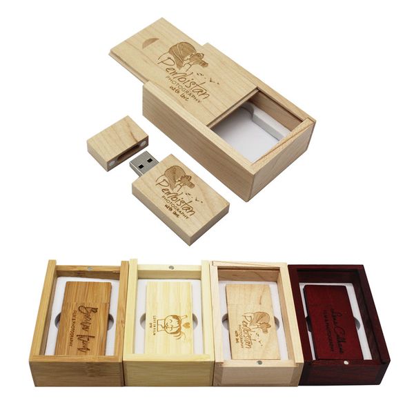 Großhandel mit kostenlosem maßgeschneiderten Logo, Holz-USB-Flash-Laufwerk, 32 GB, USB-Stick, 4 GB, 8 GB, 16 GB, 32 GB, Memory Stick, Fotografie, Geschenke, U-Disk mit Holzbox