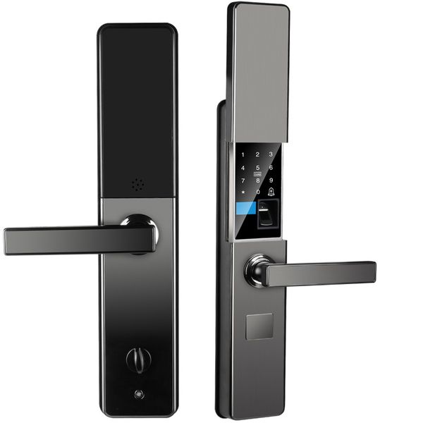 Fechadura de porta de entrada sem chave 5 em 1 Secure Finger ID Push Pull Tela sensível ao toque biométrica Senha Teclado Fechadura de porta digital para porta frontal