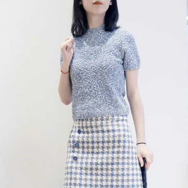 

women knit sweater short section o-neck slim short sleeve pullover sweater fashion simple 2020 spring and summer new, White;black