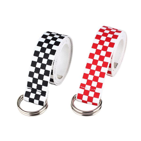 

canvas checkerboard belts canvas waist belts casual checkered waistband 130cm ong black white plaid d-type double buckle, Black;brown