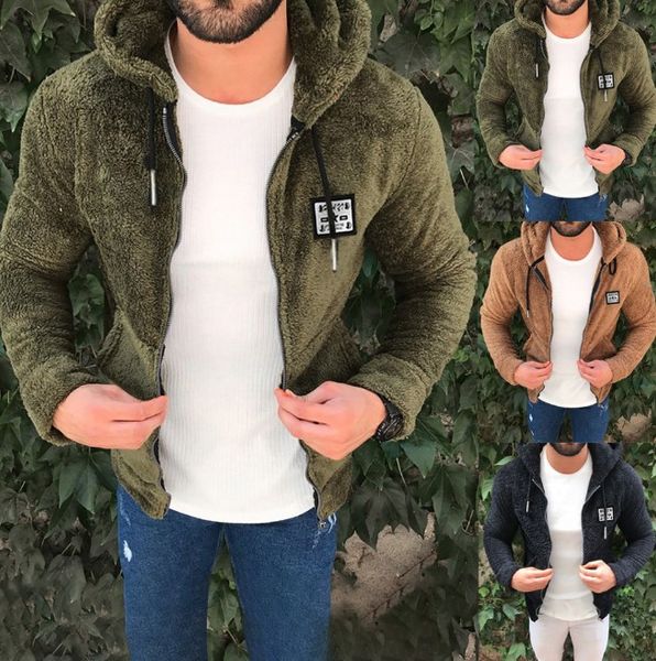 

mens suede casual zipper sweatshirt loose double-sided fleece coat plush hooded pullover jackets autumn winter casual coat, Black