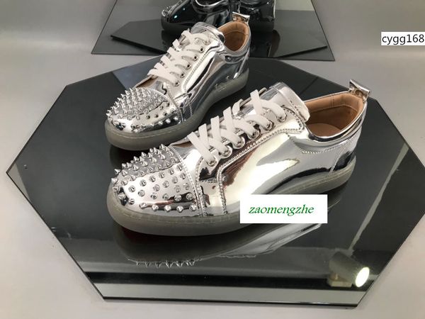 

new designer brand red bottom shoes fashion spikes studded spikes flats sneakers comfortable party lovers genuine leather casual shoes 1, Black