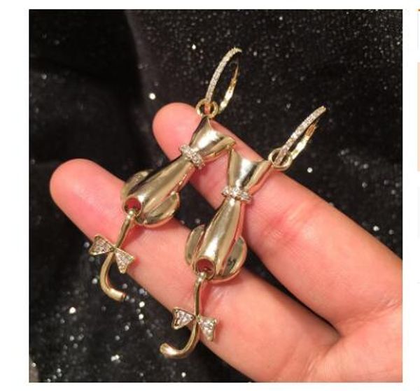 

women fashion creative cat earrings cartoon animal long tassel earrings, Silver