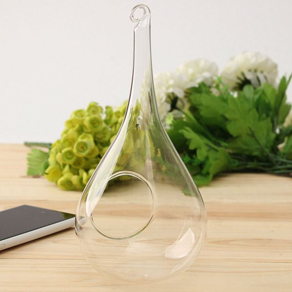 Vaso di vetro sospeso a forma di goccia d'acqua Vaso di fiori idroponico Decorazione da giardino